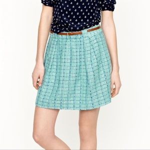 NWT J CREW PLEATED TWEED BLUE TEAL MINI SKIRT